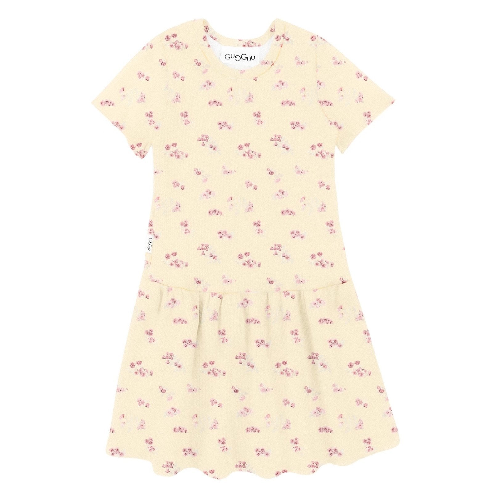 Classic Print Rib Short Sleeve Dress - Gugguu.com Classic Print Rib Short Sleeve Dress - Gugguu.com